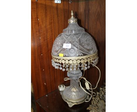 A VINTAGE CUT GLASS LAMP WITH CUT GLASS SHADE 