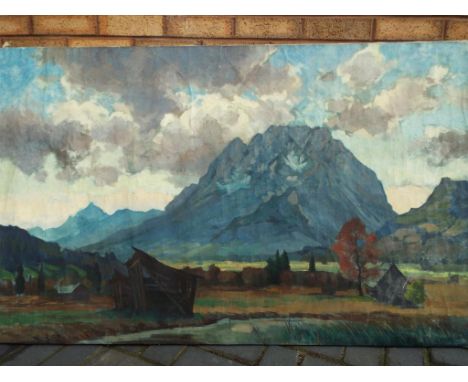 Hitler Art Collection - an oil on canvas by Karl Berger, landscape depicting several rustic cottages and huts in an alpine me