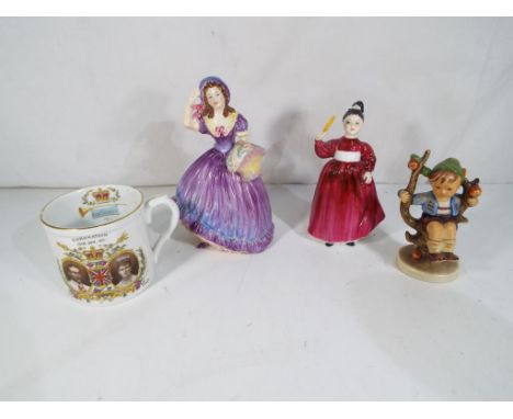 A good lot to include a Hummel figurine a Coalport lady figurine entitled 'Breeze', a Royal Doulton lady figurine entitled 'V