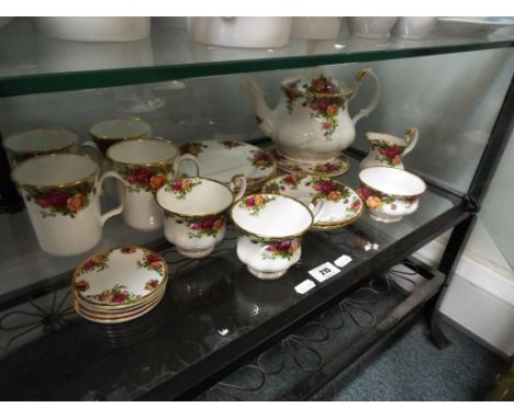 21 pieces of Royal Albert Old Country Roses to include teapot, plates, cups, saucers, coffee cans, jug, sugar bowl and simila