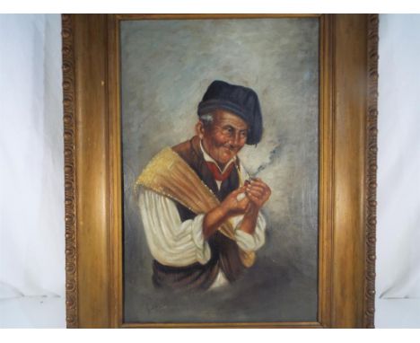 G Vitali - a framed oil on canvas depicting an elderly gentleman smoking a pipe, signed by the artist lower left, image size 