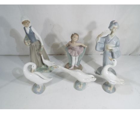 Six ceramic figurines by Lladro, Nao and similar, the tallest being approx 24cm (h) (6) Est £30 - £50