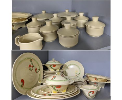 Palissy ceramic part dinner service comprising two tureens with lids, seven soup bowls with lids, and a milk jug, together wi
