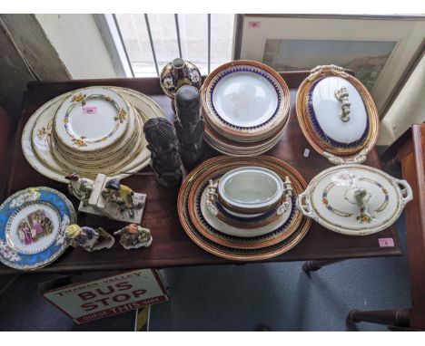 Ceramics and others to include a pair of carved figures, a part dinner service by J & G Meakin, a pair of bookends and an Ori
