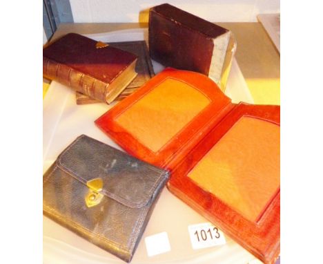 Vintage leather trifold photoframe, leather travelling photoframe, gents Arnold & Sons cased grooming set and a book of praye