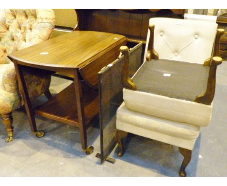 Mixed lot of furniture including an oak dresser top and firescreen.