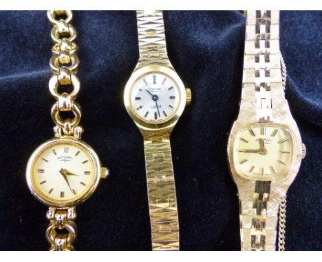 Three ladies gold plated cocktail watches including two Rotary examples 