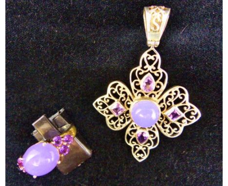 Sterling silver purple stone ring and pendant set