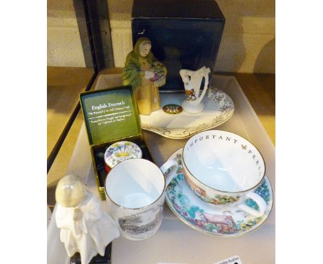 Tray of ceramic items including a Royal Worcester cup and saucer