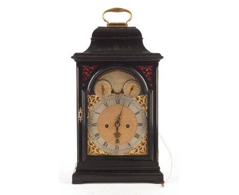 A late 18th century, ebonised chiming bracket clock by James Tregent, London.  The Pagoda top with single brass handle over a