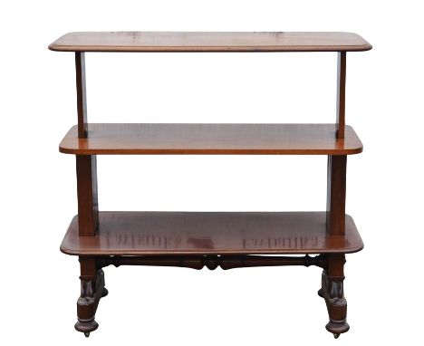 A Victorian mahogany rising buffet, 1840s, the moulded top rising to reveal two tiers, on tablet form trestle ends and platfo