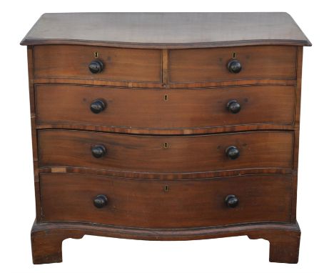 A George III mahogany serpentine chest of drawers, the moulded top above four long graduated drawers, on bracket feet, H 84cm