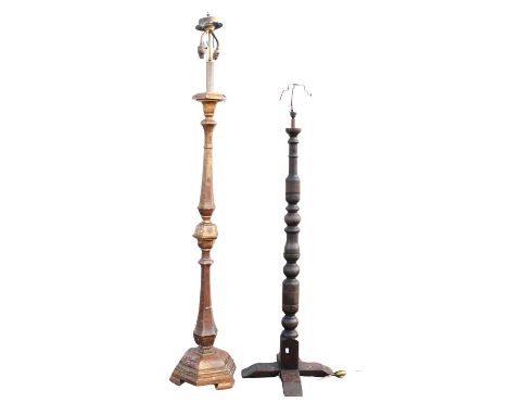 A William and Mary style giltwood and gesso standard lamp, Italian, 20th century, of torchere form, the facetted stem on a do