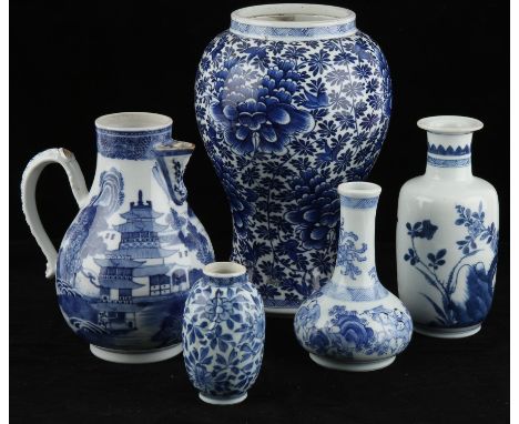 A small Chinese blue and white vase, decorated with boys playing in a rocky garden, four-character Chenghua mark on the base,