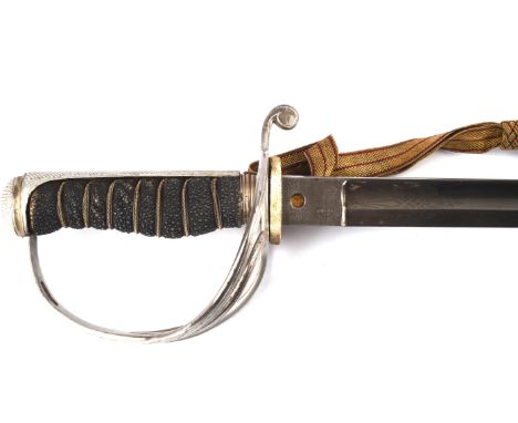 A Victorian officers 1821 pattern dress sword, the 89.5cm blade with etched Royal cypher and foliate scrolls, the ricasso wit