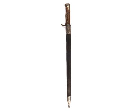 A German M1898 n/A GEW 98 Bayonet by V.C. Schilling, 51.5cm blade, inspection mark for 1914, leather bound steel scabbard.Not