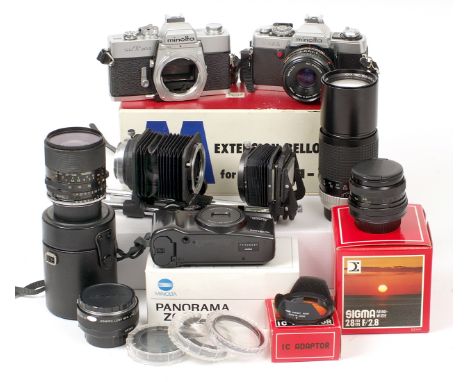 Collection of Minolta Manual Focus Equipment. To include Minolta XG1 (not firing) with Rokkor 45mm f2 "pancake" lens, SRT303 