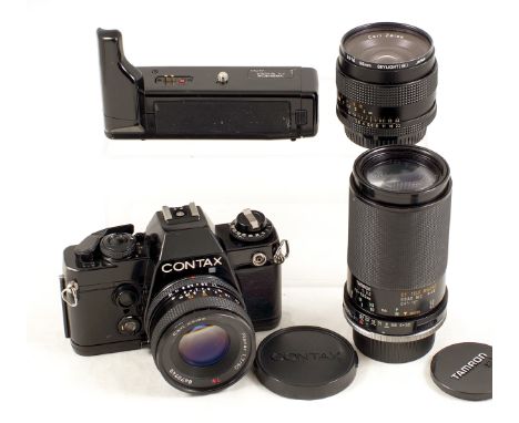 Contax 139 Quartz Outfit. Comprising camera body #102971(condition 5F) with CZ Planar 50mm f1.7 T* (condition 4/5F); FX Winde