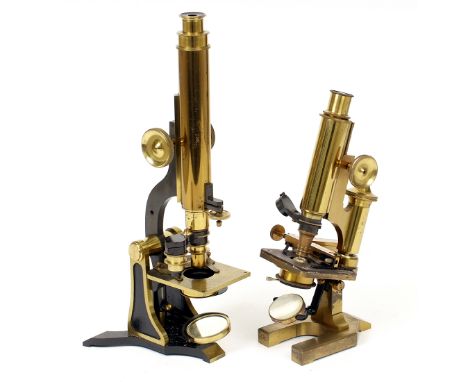 Two Good Brass Microscopes. Large example by Henry Crouch, London #786 with 2 objectives and a R K Beck Ltd model with micro 