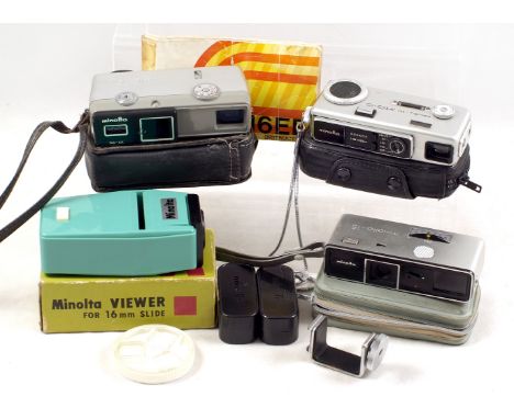 Minolta 16mm Miniature Camera Collection. To include 16mm slide viewer.[A]