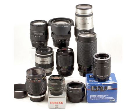 Group of Pentax Manual &amp; Auto Focus Lenses, inc Macro. To include Sigma 19-35mm &amp; 28-105 AF lenses; Pentax 35-70mm, 2