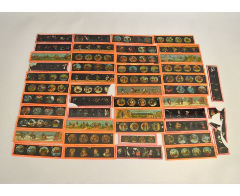 Group of 40+ Magic Lantern "Strip" Slides. Some damaged, but most in good condition.[N]