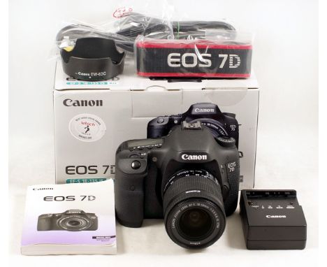 Canon EOS 7D DSLR Kit. Comprising 7D body #3814BO18 (condition 4E) with battery, charger, leads etc. Number of actuations unk