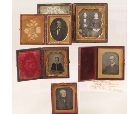 A Group of Early Daguerreotypes and an Ambrotype. One male portrait (clergyman?) with handwritten label giving date and photo