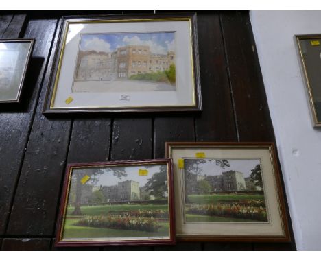 Watercolour of Whitehaven Castle by RB Newberry and two framed photographs of the same by M Saddler