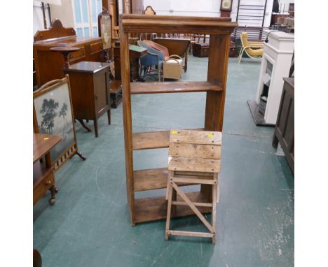 Pine freestanding bookcase and folding step ladders 