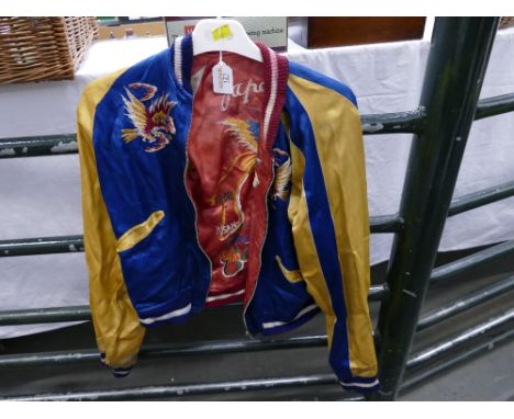 Vintage silk reversible bomber jacket with Japanese tiger emblem to back
