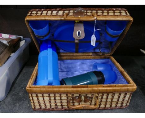 Picnic hamper with plastic contents 