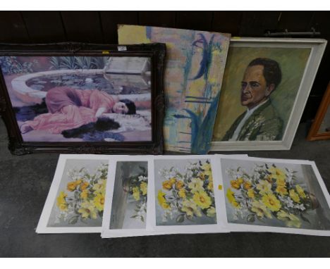 Framed oil painting by Monica Barry, portrait of Desmond Barry (Monica's second husband),pictures and unframed prints