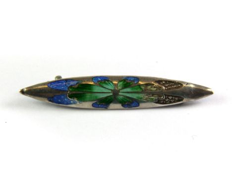 A hallmarked silver enamelled brooch (enamel worn), L. 5cm.