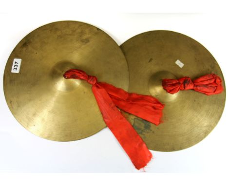 A pair of Tibetan brass temple cymbals, Dia. 32cm.