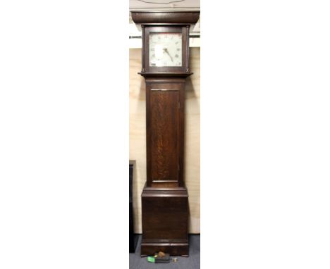 An 18th Century oak cased single train longcase clock with painted dial and date function by Chittenden of Yalding, H. 207cm 