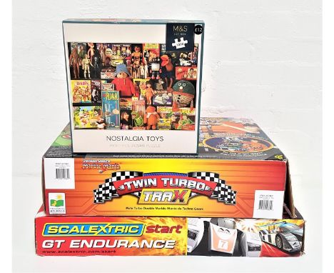 SCALEXTRIC GT ENDURANCE SETwith two cars, hand held controls and track, boxed, a Marble Mania Twin Turbo Trax game, boxed, an