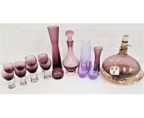 SELECTION OF GLASSWAREincluding two Caithness amethyst glass vases, 31.5cm and 18.5cm high, Caithness Embryo paperweight, etc