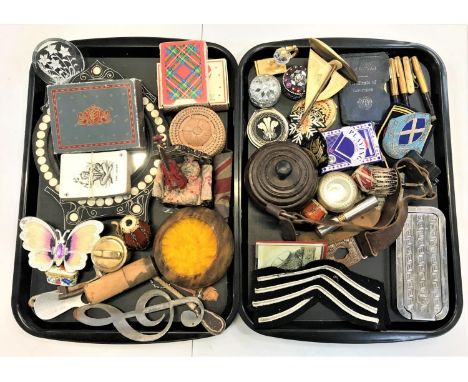 SELECTION OF MOSTLY VINTAGE COLLECTABLESincluding playing cards, enamel and other trinket boxes, two sergeant stripe patches,