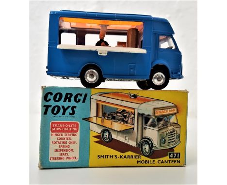 VINTAGE CORGI 471 SMITHS-KARRIER MOBILE CANTEENJoe's Diner with a blue body and fold down serving hatch 
