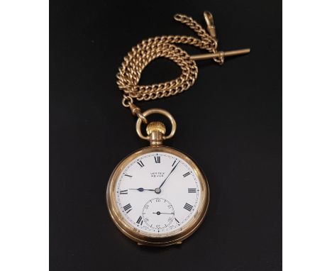 VERTEX REVUE GOLD PLATED POCKET WATCHthe white enamel dial with Roman numerals and subsidiary seconds dial, with gold plated 