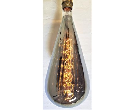TWO LARGE FEATURE LIGHT BULBSof pear shape with a silvered finish and decorative spiral filament, screw fixing, 38.5cm long 