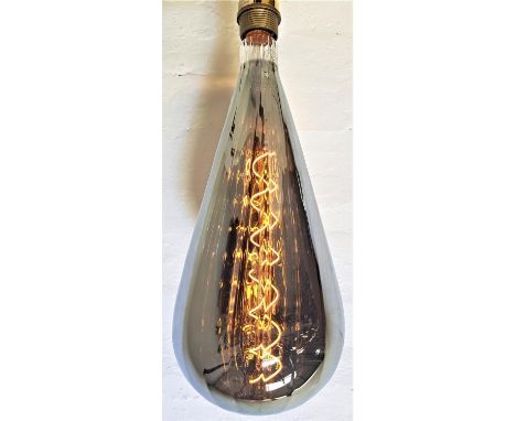 TWO LARGE FEATURE LIGHT BULBSof pear shape with a silvered finish and decorative spiral filament, screw fixing, 38.5cm long (