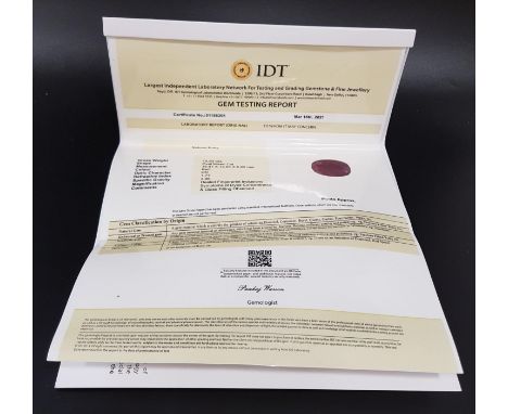 CERTIFIED LOOSE NATURAL RUBYthe oval cut ruby weighing 13.93cts, with IDT certificate 
