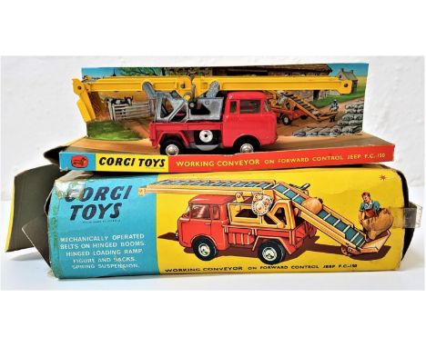 VINTAGE CORGI 64 WORKING CONVEYORmounted on a Forward Control Jeep in red, with box and card insert 