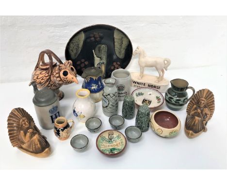 SELECTION OF DECORATIVE CERAMICSincluding a terracotta owl decanter; a Kelsboro Ware White Horse Scotch Whisky advertising or