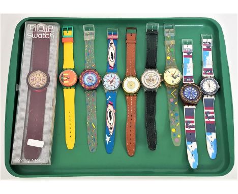 SELECTION OF NINE 1980s AND 1990s SWATCH WATCHESincluding a 1995 Pop watch in box; a 1994 Chronograph La Majeste Velours Date