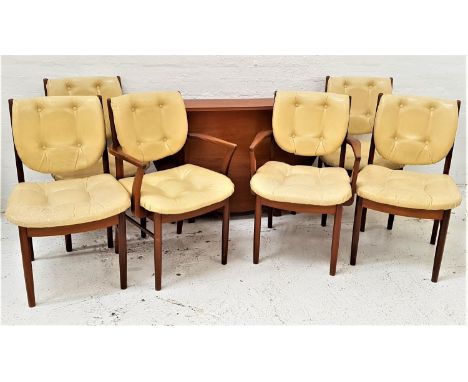 1970s TEAK DINING TABLE AND CHAIRSthe table with shaped drop flaps, 108cm wide, together with four single and two carver teak