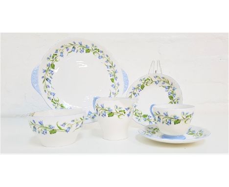 SHELLEY 'HAREBELL' PATTERN EAT SETdecorated with harebells on a white ground, comprising six cups, saucers and side plates, a