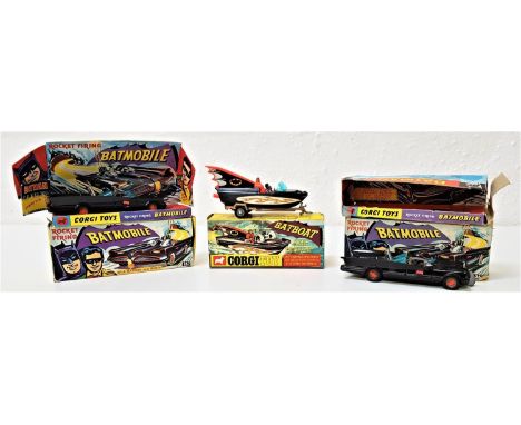 TWO VINTAGE CORGI BATMOBILESnumber 267, one in very good condition but lacking rockets, with Batman and Robin figures, the ot